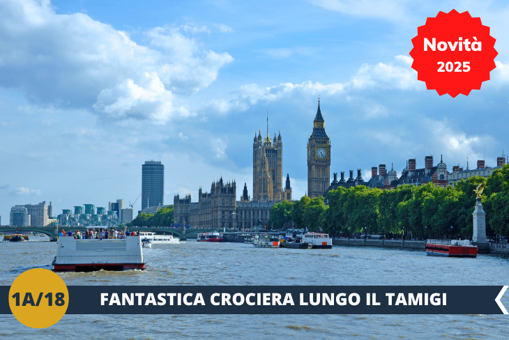 NOVITA’ 2025! ESCURSIONE DI INTERA GIORNATA: Un viaggio indimenticabile sul Tamigi, da Westminster a Greenwich, navigando tra i luoghi più iconici di Londra. Durante la crociera (INGRESSO INCLUSO), ammireremo il Big Ben, il Tower Bridge e il maestoso Shard, che si riflettono sulle acque del fiume. Un’esperienza unica per scoprire la città da una prospettiva incantevole, dove la modernità incontra la storia in ogni scorcio.