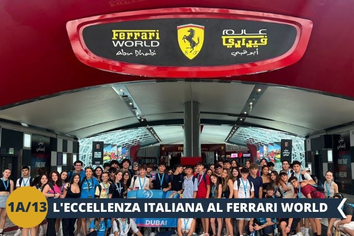 ESCURSIONE DI INTERA GIORNATA a Yas Island per vivere l'emozione del FERRARI WORLD (ingresso incluso). Immergetevi in questo straordinario parco indoor che celebra l'eccellenza del made in Italy, situato su un'isola artificiale a pochi minuti dal centro di Abu Dhabi.