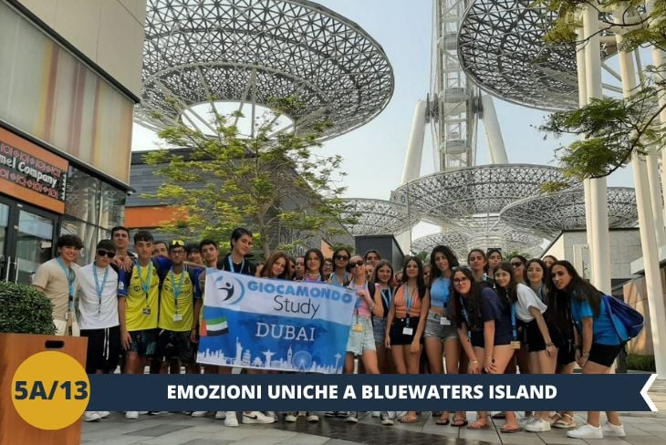 ESCURSIONE A BLUEWATERS ISLAND, quartiere sull'acqua che offre viste mozzafiato sullo skyline di Dubai, con aree residenziali e commerciali collegate da eleganti passerelle con la possibilità di acquistare il biglietto per Madame Tussauds in loco. Qui si trova l'Ain Dubai, la ruota panoramica più alta del mondo che raggiunge i 250 metri (accesso alla ruota panoramica non compreso in quanto non ancora consentito)(escursione di mezza giornata).