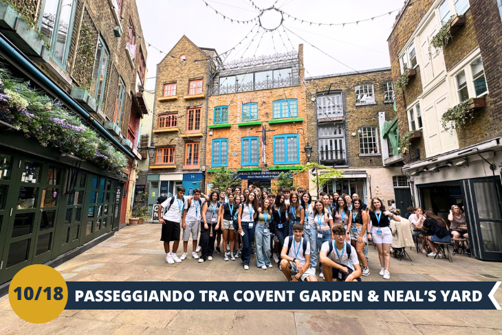 Esploreremo Covent Garden, il cuore pulsante del West End di Londra, dove cultura, vita e creatività si incontrano in un mix unico! Inizieremo dal gioiello nascosto di Neal’s Yard, una piccola oasi colorata che sembra uscita da un libro di fiabe, con il suo fascino magico e l’atmosfera accogliente. Proseguiremo verso Soho, il quartiere bohémien di Londra, famoso per la sua energia vibrante, i suoi vicoli pieni di storie e la sua anima artistica. Covent Garden e Soho saranno due tappe memorabili che cattureranno l’essenza più creativa e vivace di Londra. Ogni angolo, ogni dettaglio ci regalerà un assaggio della magia londinese, rendendo questa escursione davvero indimenticabile! (Escursione mezza giornata)