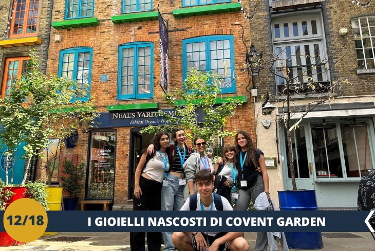 Esploreremo Covent Garden, il cuore pulsante del West End di Londra, dove cultura, vita e creatività si incontrano in un mix unico! Inizieremo dal gioiello nascosto di Neal’s Yard, una piccola oasi colorata che sembra uscita da un libro di fiabe, con il suo fascino magico e l’atmosfera accogliente. Proseguiremo verso Soho, il quartiere bohémien di Londra, famoso per la sua energia vibrante, i suoi vicoli pieni di storie e la sua anima artistica. Covent Garden e Soho saranno due tappe memorabili che cattureranno l’essenza più creativa e vivace di Londra. Ogni angolo, ogni dettaglio ci regalerà un assaggio della magia londinese, rendendo questa escursione davvero indimenticabile! (Escursione mezza giornata)