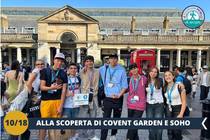 Ci immergeremo nella vibrante atmosfera di Covent Garden, cuore pulsante del West End londinese e simbolo di vita e cultura. Durante il nostro tour con Giocamondo Study, scopriremo il fascino nascosto di Neal's Yard, una piccola gemma colorata che sembra uscita da un racconto fantastico. Questo angolo incantato, con i suoi edifici vivaci e l'atmosfera fiabesca, sarà una tappa indimenticabile che ci trasporterà in un mondo di magia. Da lì, ci sposteremo verso Soho, un quartiere celebre per il suo spirito bohémien e la sua energia unica. Con la sua vivacità e il suo mix di storia e modernità, Soho e Covent Garden ci regaleranno un’esperienza straordinaria, dove ogni angolo racconterà una storia unica di cultura e creatività. Una passeggiata che porteremo nel cuore come uno dei momenti più speciali del nostro viaggio! (escursione mezza giornata)