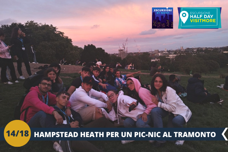 BY NIGHT: Preparatevi a vivere una serata magica immersi nella natura e nella bellezza di Londra! Saliremo sulla collina di Hampstead Heath, uno dei parchi più suggestivi della città, per un pic-nic serale sotto le stelle. Da qui, potremo ammirare uno degli skyline più emozionanti di Londra: la città si stenderà davanti ai nostri occhi con i suoi edifici illuminati e la sua atmosfera vibrante. Una combinazione perfetta di relax, panorami spettacolari e un tocco di magia notturna!