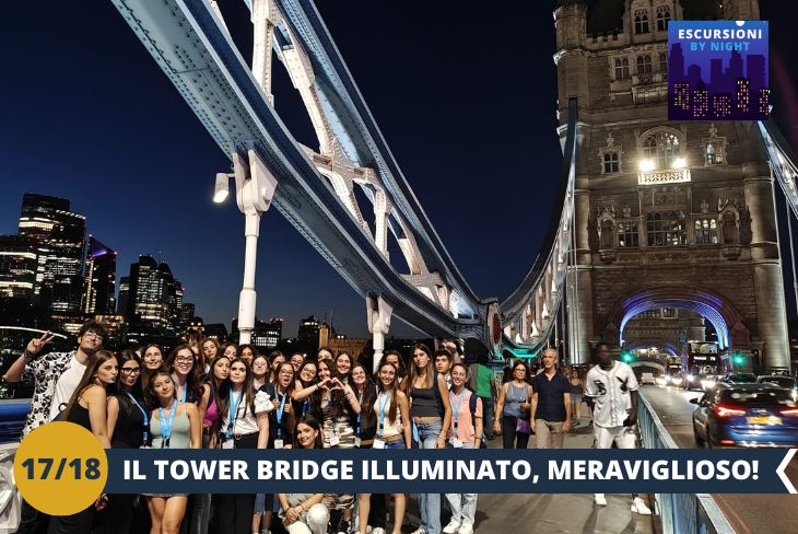 BY NIGHT: Preparati a una serata indimenticabile con una passeggiata incantata tra i luoghi più suggestivi di Londra. Ammireremo il Tower Bridge, maestoso e illuminato, e proseguiremo fino ai pittoreschi Katherine’s Docks. Qui, tra le luci notturne, spicca il Dickens Inn, un locale storico che aggiunge un tocco di fascino alla notte londinese.