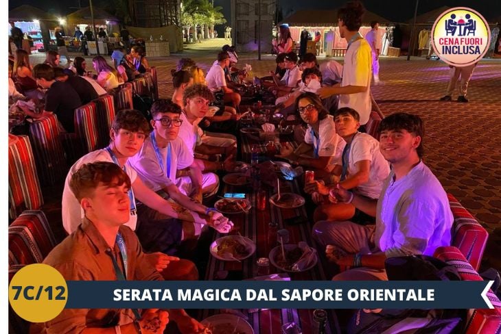 Al termine di questa emozionante esperienza, vi attende una serata magica in un accampamento beduino: gustate un delizioso BBQ sotto il cielo stellato mentre vi immergete nella cultura locale con spettacoli di danza tanoura e del ventre, musica tradizionale e l'antica arte dell'henné! (escursione di mezza giornata)