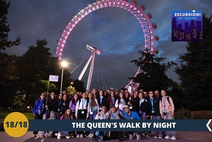 BY NIGHT: the Queen’s Walk! Un'esperienza incantevole lungo le rive del Tamigi. Siete pronti a lasciarvi sorprendere dalla vista notturna di Westminster e del maestoso Big Ben? Questa passeggiata è una vera gioia per gli occhi, dove potrete ammirare l'iconico skyline di Westminster che si accende al calar della sera, con il grande Big Ben che si staglia nella sua maestosità illuminata. Un momento perfetto per vivere la magia di Londra sotto le luci della notte.