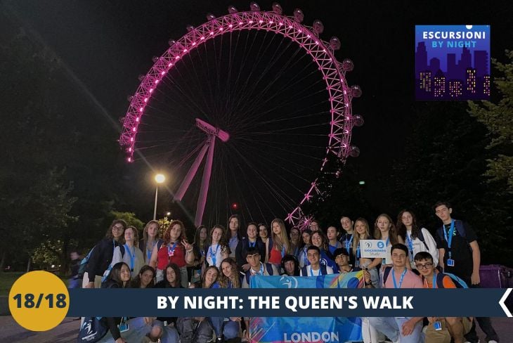 BY NIGHT: the Queen’s Walk! Un'esperienza incantevole lungo le rive del Tamigi. Siete pronti a lasciarvi sorprendere dalla vista notturna di Westminster e del maestoso Big Ben? Questa passeggiata è una vera gioia per gli occhi, dove potrete ammirare l'iconico skyline di Westminster che si accende al calar della sera, con il grande Big Ben che si staglia nella sua maestosità illuminata. Un momento perfetto per vivere la magia di Londra sotto le luci della notte.