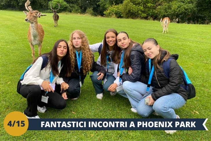 ESCURSIONE DI INTERA GIORNATA: Immergetevi nel PHOENIX PARK, l'oasi verde di 700 ettari nel cuore di Dublino! Tra maestose aree boschive e prati sconfinati, scopriremo la RESIDENZA PRESIDENZIALE e l'imponente WELLINGTON MONUMENT, il più alto obelisco d’Europa. Non mancherà l'incontro con gli abitanti più amati del parco: LA COLONIA DI DAINI che vaga liberamente. Un'esperienza unica in un parco due volte più grande di Central Park!