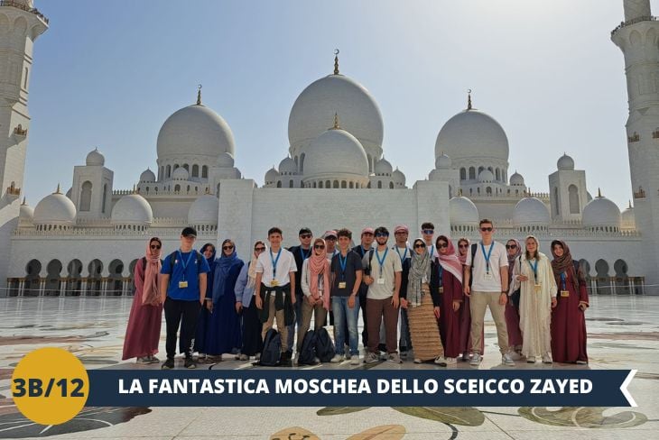 Varca le porte della GRANDE MOSCHEA BIANCA (ingresso incluso), l’affascinante Moschea dello Sceicco Zayed, un capolavoro architettonico che toglie il fiato. Ammira il più grande tappeto del mondo, un'opera d'arte iraniana di oltre 5.000 metri quadrati realizzata da mille artigiani. Un luogo dove la maestosità incontra la spiritualità.