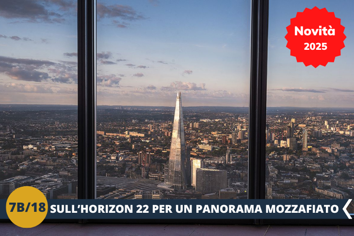 NOVITA’ 2025! Preparatevi a scoprire Londra da una prospettiva incredibile salendo sull’Horizon 22, l’osservatorio più alto della città! Situato a un’altezza vertiginosa, offre una vista a 360° sulla capitale, dal Tower Bridge ai grattacieli di Canary Wharf, fino alla maestosità di St. Paul’s Cathedral. Qui non troverete solo panorami mozzafiato, ma anche spazi moderni e interattivi che ti faranno sentire sulla cima del mondo. Ogni angolo di Horizon 22 è perfetto per catturare immagini uniche e indimenticabili. Un’esperienza da non perdere per ammirare Londra in tutta la sua grandezza dall’alto del suo nuovo punto di osservazione! (Escursione mezza giornata)