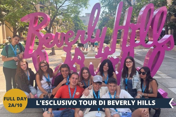 ESCURSIONE DI INTERA GIORNATA: BEVERLY HILLS & RODEO DRIVE. Lasciatevi conquistare dal fascino del quartiere più esclusivo di Los Angeles, immortalato nella celebre serie "Beverly Hills 90210"! Un tour esclusivo proposto da Giocamondo Study attraverso il cuore pulsante dello STAR SYSTEM, dove potrete ammirare le sontuose dimore dei VIP, passeggiare tra boutique di prestigio e respirare l'aria del lusso californiano.