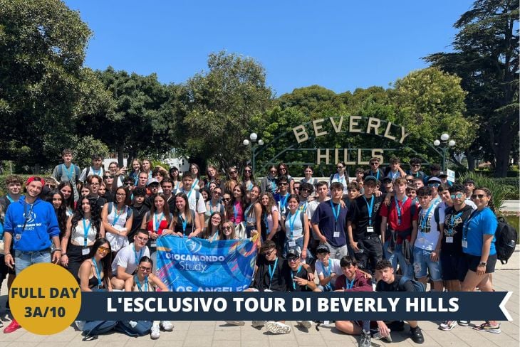 ESCURSIONE DI INTERA GIORNATA: BEVERLY HILLS & RODEO DRIVE. Lasciatevi conquistare dal fascino del quartiere più esclusivo di Los Angeles, immortalato nella celebre serie "Beverly Hills 90210"! Un tour esclusivo proposto da Giocamondo Study vi condurrà attraverso viali alberati e residenze da sogno, fino al cuore pulsante dello shopping di lusso. Scoprirete i luoghi più iconici come il leggendario hotel di "Pretty Woman" e le boutiques frequentate dalle star di Hollywood.