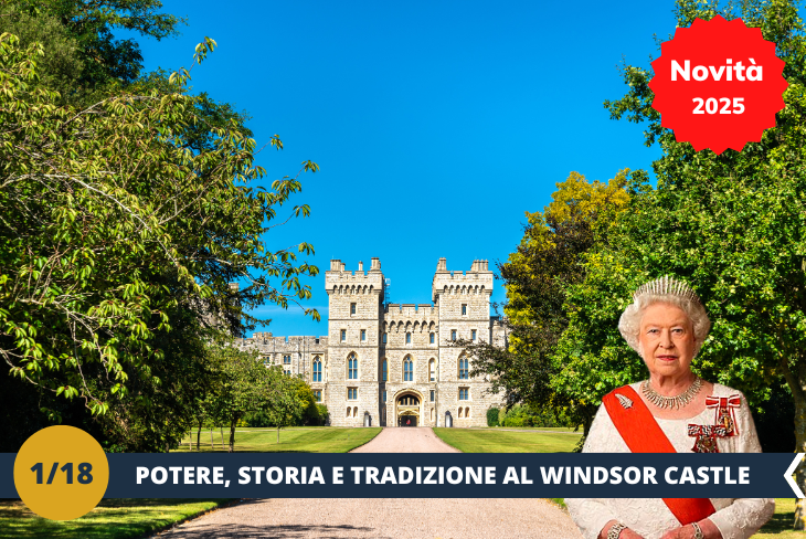 NOVITA’ 2025! ESCURSIONE DI INTERA GIORNATA: Una giornata immersa nella storia e nella regalità con una visita a Windsor e al magnifico Windsor Castle (INGRESSO INCLUSO)! Windsor è una cittadina incantevole, situata lungo il Tamigi, famosa per le sue strade accoglienti e il fascino tipico inglese. Passeggiando per il centro storico, si respira un’atmosfera unica, tra botteghe tradizionali e scorci pittoreschi. Il fulcro della giornata sarà il Windsor Castle, il castello abitato più antico e grande del mondo, simbolo della monarchia britannica da oltre 1.000 anni. Ammireremo gli splendidi appartamenti reali, ancora oggi utilizzati dalla famiglia reale, e la maestosa St. George’s Chapel, luogo delle nozze del Principe Harry e Meghan Markle. Sarà un viaggio attraverso i secoli, che unisce storia, architettura e un tocco di eleganza reale.