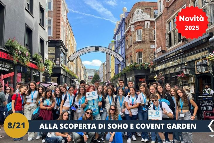 NOVITA’ 2025! Ci immergeremo nella vibrante atmosfera di Covent Garden, cuore pulsante del West End londinese e simbolo di vita e cultura. Durante il nostro tour con Giocamondo Study, scopriremo il fascino nascosto di Neal's Yard, una piccola gemma colorata che sembra uscita da un racconto fantastico. Questo angolo incantato, con i suoi edifici vivaci e l'atmosfera fiabesca, sarà una tappa indimenticabile che ci trasporterà in un mondo di magia. Da lì, ci sposteremo verso Soho, un quartiere celebre per il suo spirito bohémien e la sua energia unica. Con la sua vivacità e il suo mix di storia e modernità, Soho e Covent Garden ci regaleranno un’esperienza straordinaria, dove ogni angolo racconterà una storia unica di cultura e creatività. Una passeggiata che porteremo nel cuore come uno dei momenti più speciali del nostro viaggio! (escursione mezza giornata)