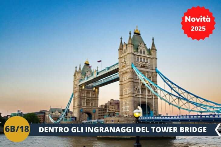 NOVITA’ 2025! Ma la nostra avventura continua. Prepariamoci a vivere Londra dall’alto di uno dei suoi simboli più iconici: il Tower Bridge! All’interno della Tower Bridge Exhibition (INGRESSO INCLUSO), scopriremo le affascinanti macchine vittoriane che muovono questa straordinaria struttura. Sapevate che il Tower Bridge è stato inaugurato nel 1894 ed è stato progettato per consentire il passaggio delle navi più grandi? Un capolavoro di ingegneria che ci offrirà panorami mozzafiato su Londra e sul Tamigi! Dalle passerelle panoramiche, ci lasceremo incantare dalle vedute spettacolari del Tamigi e dello skyline londinese. Un viaggio emozionante tra storia e ingegneria nel cuore della città! (escursione mezza giornata)