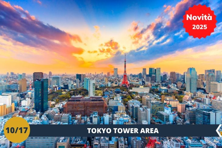 Siete pronti a scoprire una delle icone più famose di Tokyo? Inizieremo la nostra visita con la Tokyo Tower, un'imponente struttura che offre una vista panoramica spettacolare sulla città. Dall'osservatorio, potrete ammirare Tokyo da un'altezza mozzafiato, un'esperienza che vi lascerà senza parole. Dopo aver vissuto questa vista incredibile, avrete tempo libero per esplorare i dintorni. Potrete visitare il tranquillo Zojoji Temple, un angolo di pace circondato dalla modernità della città, o fare una pausa in uno dei caffè locali per gustare una bevanda rilassante. Per concludere la visita, avrete la possibilità di godervi l'atmosfera unica della zona circostante, con la possibilità di tornare alla Tokyo Tower per ammirarla illuminata dalla luce notturna, una visione che trasforma la città in un luogo magico. Un'escursione che unisce cultura, panorami e una dose di fascino urbano! (escursione di mezza giornata).