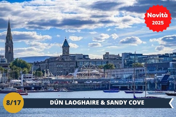 NOVITÀ 2025! L'incantevole porto vittoriano di Dun Laoghaire, con i suoi imponenti moli di granito che abbracciano il mare, vi offrirà panorami mozzafiato sulla baia di Dublino. Passeggiando lungo il vivace lungomare, scoprirete l'elegante architettura georgiana e la vera essenza di questo borgo marinaro. La pittoresca SANDYCOVE vi conquisterà con le sue calette nascoste e le scogliere che si tuffano nel mare cristallino, regalandovi l'atmosfera autentica di un caratteristico villaggio marinaro! DUN LAOGHAIRE e SANDYCOVE  vi faranno vivere un'affascinante esperienza sulla costa dublinese! (escursione di mezza giornata)