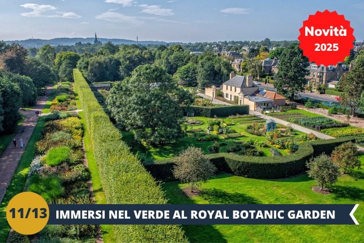 Il Royal Botanic Garden di Edimburgo è uno dei giardini botanici più prestigiosi del Regno Unito, immerso in 70 acri di paesaggi splendidi. Questo giardino offre una vasta gamma di piante provenienti da tutto il mondo e presenta un'esperienza di visita unica tra natura e tranquillità. Con la sua varietà di collezioni botaniche e la vista panoramica che si estende su Edimburgo e sul Castello, il giardino è il luogo ideale per passeggiare, scoprire nuovi angoli verdi e godersi la bellezza naturale della città. Un'esperienza perfetta per chi ama la natura e desidera immergersi nella cultura botanica scozzese. (escursione mezza giornata)