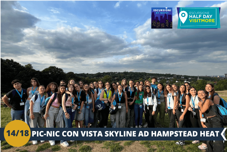 BY NIGHT: Preparatevi a vivere una serata magica immersi nella natura e nella bellezza di Londra! Saliremo sulla collina di Hampstead Heath, uno dei parchi più suggestivi della città, per un pic-nic serale sotto le stelle. Da qui, potremo ammirare uno degli skyline più emozionanti di Londra: la città si stenderà davanti ai nostri occhi con i suoi edifici illuminati e la sua atmosfera vibrante. Una combinazione perfetta di relax, panorami spettacolari e un tocco di magia notturna!