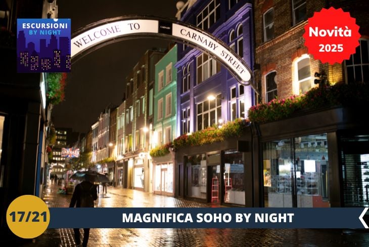 BY NIGHT: Di sera, Soho si accende e diventa il cuore pulsante della vita notturna londinese. Passeggeremo tra le sue stradine animate, dove luci al neon, locali storici e musica dal vivo creano un’atmosfera elettrizzante. Qui, tra caffè alla moda, teatri celebri e angoli nascosti pieni di fascino, ogni passo ti immergerà nell’anima bohémienne della città. Soho di notte è un mix perfetto di cultura, energia e divertimento che ti farà vivere Londra in tutta la sua essenza vibrante.