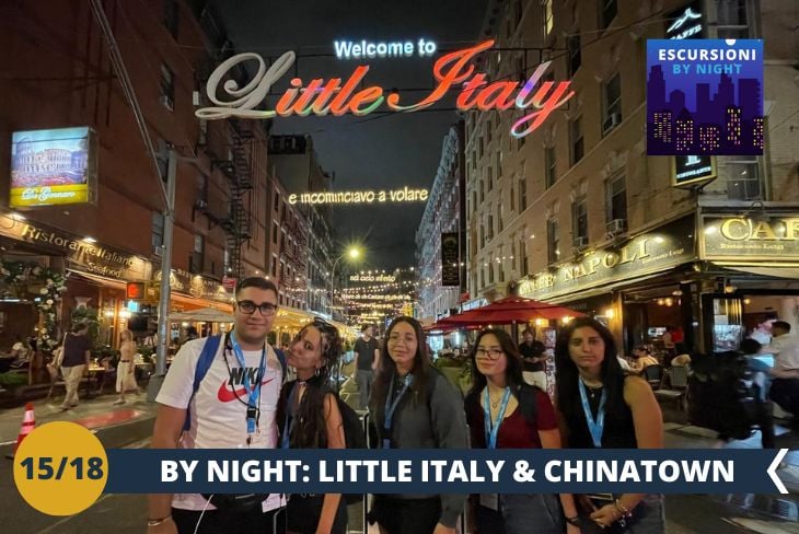 BY NIGHT: La serata ci porta alla scoperta di due quartieri iconici. Inizieremo da Little Italy, dove le stradine si animano con luci soffuse, ristoranti italiani e una calda atmosfera. Proseguiremo verso Chinatown, dove le luci al neon, i mercati e i negozi esotici creano un'atmosfera unica. Passeggiando tra le sue vie, vivremo la magia di due mondi affascinanti e contrastanti.