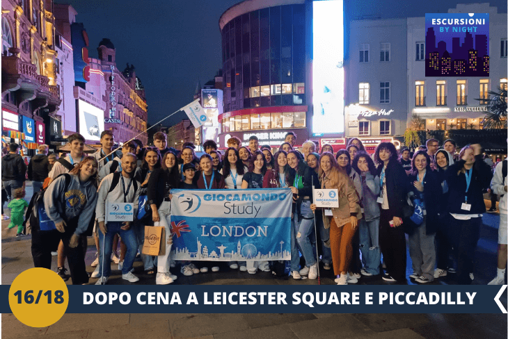 BY NIGHT: Benvenuti nel cuore pulsante della movida londinese! Leicester Square, con i suoi teatri, ristoranti e bar, prende vita dopo il tramonto. Passeggeremo tra le sue luci scintillanti e respireremo l’energia unica di Soho, in un’esperienza notturna che celebra il divertimento e lo stile di Londra.