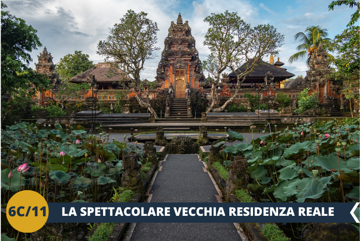 A pochi passi dal mercato si trova il Palazzo di Ubud, un tempo la residenza ufficiale della famiglia reale. Oggi il suo stile architettonico sobrio, esempio classico di architettura balinese ben conservata, seduce il pubblico assieme agli splendidi giardini che circondano il palazzo e alle statue del cortile (Escursione di mezza giornata)