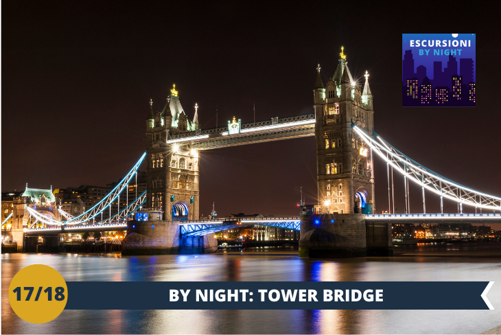 BY NIGHT: Prepariamoci a una passeggiata incantata nella Londra notturna, dove il Tower Bridge, illuminato nella sua maestosità, ci regalerà uno spettacolo indimenticabile. Questo simbolo iconico della città, con le sue luci riflettenti sul Tamigi, crea un’atmosfera magica che cattura l’essenza della notte londinese. Proseguiremo fino ai Katherine’s Docks, un angolo pittoresco e affascinante, dove potremo ammirare il suggestivo Dickens Inn. Questo edificio storico, avvolto dalle luci dei Docks, ci trasporterà in un’atmosfera unica, perfetta per concludere la serata con una nota di magia e storia.