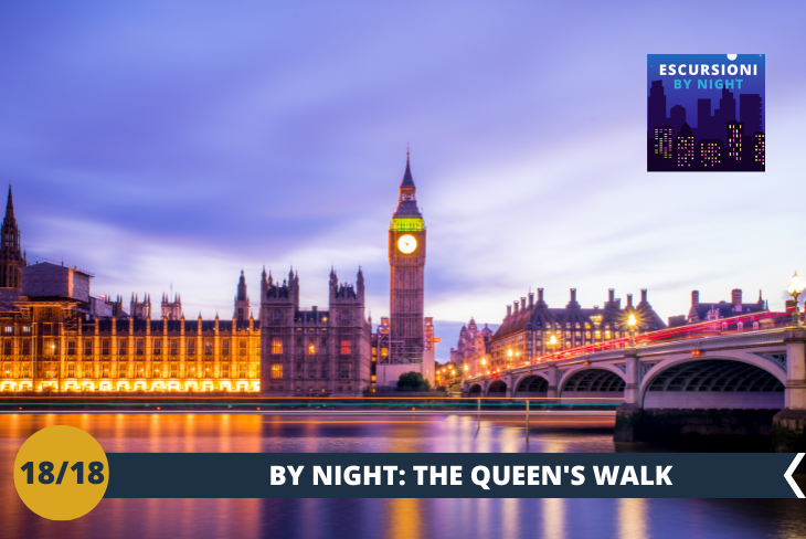 BY NIGHT: Prepariamoci a vivere una serata magica lungo la Queen’s Walk, una passeggiata suggestiva sulle rive del Tamigi! Ammireremo le luci scintillanti di Westminster e del maestoso Big Ben, che di notte si trasformano in uno spettacolo mozzafiato. Lo skyline londinese illuminato sarà il nostro sfondo mentre ci immergeremo nell’atmosfera unica di questa città. Concluderemo la serata a Leake Street, il tunnel della street art, dove i colori vibranti dei graffiti si uniscono al fascino della notte londinese, creando un contrasto unico e indimenticabile.