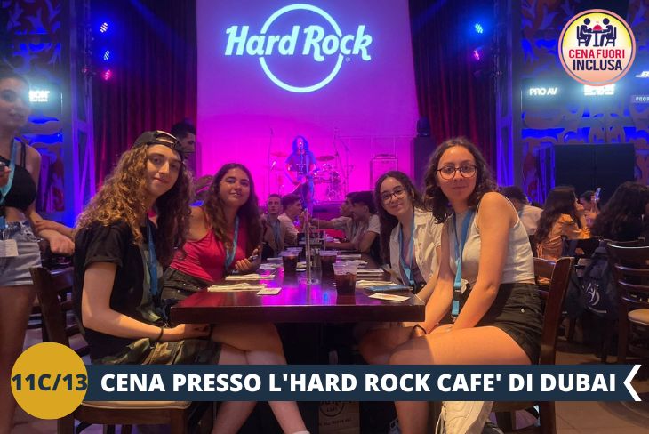 La serata si conclude nel mitico Hard Rock Cafè di Dubai, dove vi attende una cena indimenticabile tra musica e atmosfera rock! (escursione di mezza giornata)