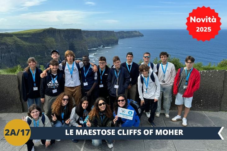 ESCURSIONE DI INTERA GIORNATA: Inizieremo dalle spettacolari CLIFFS OF MOHER, dove 214 metri di scogliere si tuffano nell'Atlantico per 8 km di pura meraviglia naturale. Questo imperdibile scenario, set di film come Harry Potter, vi lascerà senza fiato!