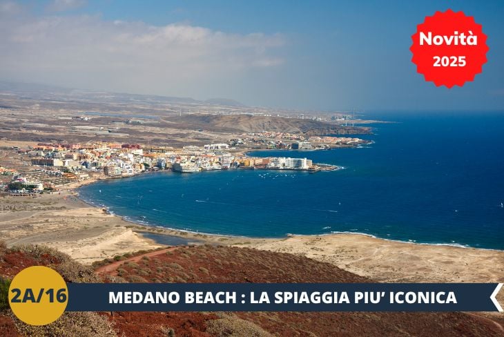 ESCURSIONE DI INTERA GIORNATA: Medano Beach, una delle spiagge più iconiche di Tenerife, ci accoglierà con la sua atmosfera vivace e il panorama mozzafiato sull’oceano. Qui, tra sabbia dorata e acque cristalline, ci tufferemo in una giornata di sport e divertimento. Potremo rilassarci al sole, giocare sulla spiaggia o semplicemente godere della bellezza di questo angolo paradisiaco dell’isola.