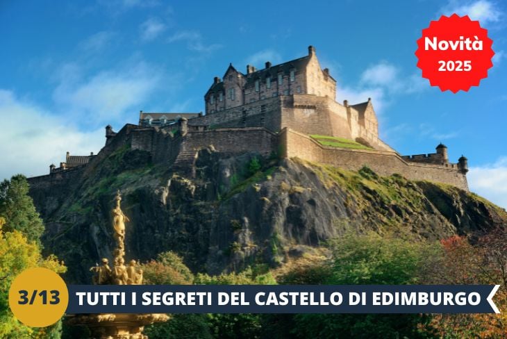 Visita al Castello di Edimburgo (INGRESSO INCLUSO). Questa storica fortezza, situata su una rupe vulcanica chiamata Castle Rock, si erge a 135 metri sul livello del mare e offre una vista spettacolare su tutta la città. Un tempo residenza dei monarchi scozzesi, oggi il castello è un museo che racconta la ricca storia del paese. Tra le sue mura troveremo i Gioielli della Corona scozzese, antiche prigioni, musei militari e molto altro. Il castello non è solo un luogo ricco di storia, ma anche fonte di ispirazione per molte storie fantastiche, come quelle di Harry Potter, che ha preso spunto dall'atmosfera misteriosa e dalle architetture di questo magnifico edificio. Un'esperienza imperdibile per chi vuole immergersi nella storia e nel fascino della Scozia. (escursione mezza giornata)