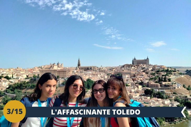 ESCURSIONE DI INTERA GIORNATA a TOLEDO: Situata su un promontorio roccioso a 100 km da Madrid, Toledo è stata la capitale del Regno di Spagna e nel 1986 è stata dichiarata Patrimonio dell’Umanità dall’UNESCO per il suo straordinario valore storico e artistico. Il centro medievale della città è un autentico scrigno di storia, dove si intrecciano le tracce di tre grandi culture – cristiana, islamica ed ebraica – che hanno convissuto per secoli. Durante la visita, esploreremo luoghi iconici come la Cattedrale, la Sinagoga del Transito e l’ex Moschea di Cristo de la Luz, testimoniando l’incredibile fusione di tradizioni e stili. Il perfetto stato di conservazione della città, grazie a interventi di restauro, ci permetterà di immergerci in atmosfere suggestive e indimenticabili. Un tour guidato ci guiderà alla scoperta di questo straordinario patrimonio culturale.