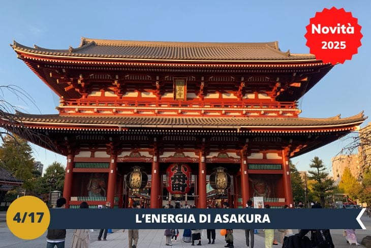 Vivremo un un pomeriggio immersi nella storia e nell’atmosfera tradizionale di Asakusa. Questo quartiere iconico di Tokyo ci porterà indietro nel tempo, tra antichi templi, strade animate e scorci mozzafiato. Inizieremo la nostra avventura al maestoso Senso-ji Temple, il cuore pulsante di Asakusa. Attraverseremo la celebre Kaminarimon Gate con la sua enorme lanterna rossa, perfetta per scattare foto memorabili. Poi ci perderemo tra i colori e i profumi di Nakamise Street, dove potrete curiosare tra bancarelle che offrono snack tradizionali e souvenir unici.  Dopo aver assaporato l’energia del tempio, ci sposteremo verso il tranquillo Asakusa Shrine, un angolo di pace accanto alla vivacità di Senso-ji. Passeggeremo per le stradine meno conosciute, dove il fascino dell’epoca Edo si rivela in ogni dettaglio, tra botteghe artigianali e architetture tradizionali. Concluderemo la giornata con una passeggiata lungo il Sumida River, ammirando il riflesso del Tokyo Skytree sull’acqua. E per un ultimo momento speciale, saliremo sull’osservatorio del Centro Culturale di Asakusa per godere di una vista panoramica al tramonto: uno spettacolo che vi lascerà senza parole. Siete pronti a vivere un’esperienza autentica nel cuore di Tokyo? (escursione di mezza giornata).