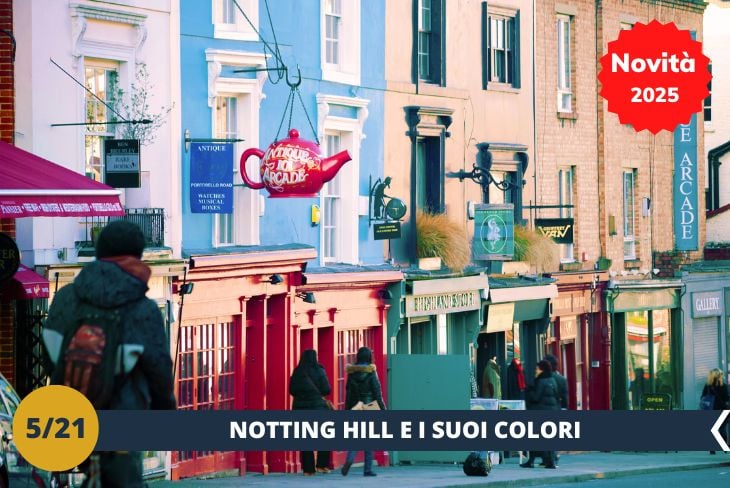 NOVITA’ 2025! ESCURSIONE DI INTERA GIORNATA: Partiamo per un viaggio indimenticabile nel cuore di Notting Hill, uno dei quartieri più iconici di Londra! Qui, le case dai colori pastello ci accolgono con il loro fascino unico, mentre l'atmosfera romantica delle sue strade ci trasporta in un set cinematografico a cielo aperto. Non può mancare una sosta al famoso portone blu del film Notting Hill, una meta imperdibile per gli appassionati di cinema e fotografia. Proseguiremo lungo Portobello Road, tra bancarelle di antiquariato, moda vintage e sapori internazionali. È il luogo perfetto per immergersi nell’atmosfera vibrante di Londra e scoprire tesori unici. Dopo il fermento di Notting Hill, ci rilasseremo nella tranquillità di Holland Park, uno dei parchi più affascinanti di Londra. Passeggeremo tra i prati curati, le sculture artistiche e i viali alberati che rendono questo luogo una vera oasi urbana. Tappa d’obbligo sarà il Kyoto Garden, un angolo di Giappone nel cuore della città, con la sua cascata serena, i koi che nuotano nelle acque limpide e i fiori colorati che creano un’atmosfera incantata. Dopo aver ricaricato le energie, ci lanceremo in un pomeriggio entusiasmante lungo Oxford Street, l’epicentro dello shopping londinese, dove boutique iconiche e negozi internazionali ci attendono per concludere la giornata in grande stile.