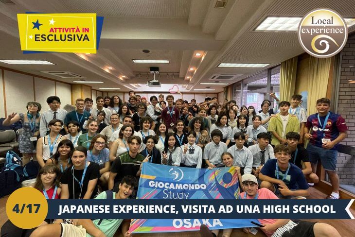 Japanese Experience: Un pomeriggio straordinario ci aspetta per immergerci nella cultura giapponese come veri locals! Visiteremo una high school giapponese, vivendo da vicino l’atmosfera unica della scuola e delle tradizioni nipponiche. Sarà un’occasione imperdibile per scoprire di più sulla vita quotidiana degli studenti e per mettere in pratica il giapponese che abbiamo imparato durante il soggiorno. Un’esperienza autentica che renderà la nostra vacanza studio ad Osaka davvero indimenticabile. (escursione mezza giornata)