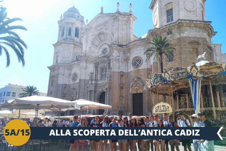 ESCURSIONE DI INTERA GIORNATA a Cadice, gioiello dell'Andalusia. Adagiata su un promontorio che si protende nell'Oceano Atlantico, Cadice è una città unica nel suo genere, abbracciata dalle acque su tre lati. Questa perla millenaria custodisce un centro storico che vi sorprenderà con il suo fascino andaluso e un dinamico lungomare che vi conquisterà. Una visita guidata vi accompagnerà alla scoperta dei tesori di questa città straordinaria, celebre per il suo patrimonio architettonico. La maestosa Cattedrale gotica, il Teatro Romano e l'arco di trionfo sono solo alcuni dei monumenti che si incontrano esplorando la città. Il fascino mediterraneo di Cadice si rivela nei suoi vicoli bianchi che contrastano con l'intenso blu dell'oceano, creando uno scenario da cartolina.