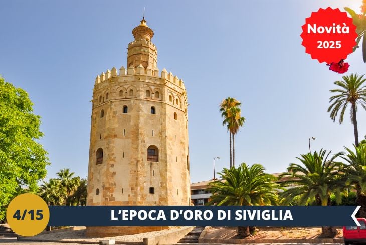 Novità 2025! Lungo le sponde del Guadalquivir, vi attendono due autentici gioielli che testimoniano il glorioso passato coloniale di Siviglia. Ammirate la maestosa Torre dell'Oro (INGRESSO INCLUSO), baluardo difensivo commissionato dai califfi nel XIII secolo, che brilla ancora oggi con il suo caratteristico rivestimento dorato. Da questo punto nevralgico partivano e giungevano le navi cariche delle ricchezze del Nuovo Mondo. Proprio di fronte sorge l'imponente Archivio delle Indie, voluto da Carlo V nel 1571 come centro di catalogazione e preservazione dei documenti legati alle esplorazioni geografiche e al governo delle colonie spagnole. Un viaggio nel tempo attraverso questi due monumenti emblematici vi farà scoprire il ruolo cruciale di Siviglia come centro nevralgico dell'Impero spagnolo. (Escursione di mezza giornata)