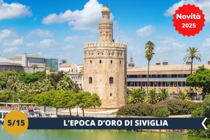 Novità 2025! Lungo le sponde del Guadalquivir, vi attendono due autentici gioielli che testimoniano il glorioso passato coloniale di Siviglia. Ammirate la maestosa Torre dell'Oro (INGRESSO INCLUSO), baluardo difensivo commissionato dai califfi nel XIII secolo, che brilla ancora oggi con il suo caratteristico rivestimento dorato. Da questo punto nevralgico partivano e giungevano le navi cariche delle ricchezze del Nuovo Mondo. Proprio di fronte sorge l'imponente Archivio delle Indie, voluto da Carlo V nel 1571 come centro di catalogazione e preservazione dei documenti legati alle esplorazioni geografiche e al governo delle colonie spagnole. Un viaggio nel tempo attraverso questi due monumenti emblematici vi farà scoprire il ruolo cruciale di Siviglia come centro nevralgico dell'Impero spagnolo. (Escursione di mezza giornata)