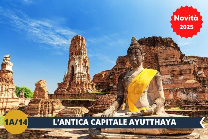 ESCURSIONE DI INTERA GIORNATA: Lasciatevi conquistare da Ayutthaya, l'antica capitale del Regno del Siam, un tesoro UNESCO situato a 90 km da Bangkok dove il passato prende vita tra maestose rovine e templi mozzafiato. Questo viaggio nel tempo vi condurrà alla scoperta di una delle perle storiche più affascinanti della Thailandia, un tempo fiorente porto commerciale internazionale sulle rive del fiume Chao Phraya.