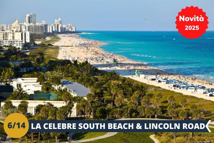 Preparatevi a vivere un’esperienza unica tra la vivace South Beach e la dinamica Lincoln Road! Inizieremo con un po’ di sole e relax sulla sabbia di South Beach, dove potrete immergervi nell’atmosfera tropicale di Miami. Da qui, cammineremo lungo Ocean Drive, ammirando gli iconici edifici art déco che hanno reso celebre questa zona, fermandoci davanti alla maestosa Versace Mansion e all’affascinante Española Way, con i suoi ristoranti e negozi che sembrano usciti da un film. La nostra avventura proseguirà su Lincoln Road, un vero paradiso per lo shopping, dove potrete rilassarvi, esplorare l’arte e vivere l’energia di Miami. (escursione di mezza giornata)