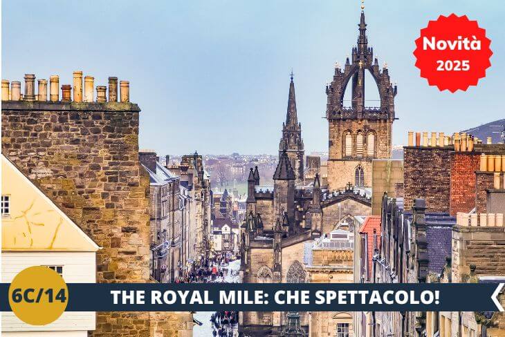 NOVITA’ 2025! Concludiamo la nostra giornata lungo il leggendario Royal Mile, la strada più celebre di Edimburgo, che collega il maestoso Castello di Edimburgo al Palazzo di Holyroodhouse. Ogni passo su questa via storica racconta secoli di storia scozzese: dal suono dei pifferi nelle strette viuzze alle chiese gotiche e agli edifici medievali. Tra negozi, pub tradizionali e attrazioni turistiche, il Royal Mile ci svelerà la vera essenza di Edimburgo, ricca di cultura e tradizione. Un viaggio attraverso secoli di storia, tra edifici medievali, artisti di strada e negozi artigianali. Qui, ogni angolo racconta una leggenda e l’atmosfera è unica: il mix perfetto tra tradizione scozzese e fascino senza tempo.