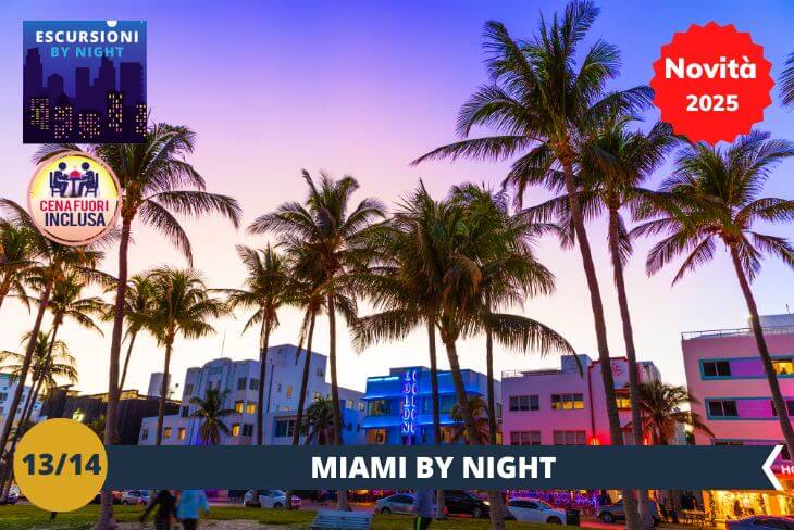 Miami by Night: Miami Beach al calar della sera è pura magia! Le luci della città si riflettono sulle acque cristalline di South Beach, mentre i locali e i bar si animano con musica coinvolgente e una vivace atmosfera. Lasciati avvolgere dall’energia elettrizzante della notte mentre esplori il lungomare e scopri i suoi angoli più affascinanti.
Durante la serata, i ragazzi avranno a disposozione una carta prepagata e potranno scegliere tra diverse tipologie di cucina (giapponese, cinese, Mc Donald’s e tante altre) per una cena alternativa e divertente!