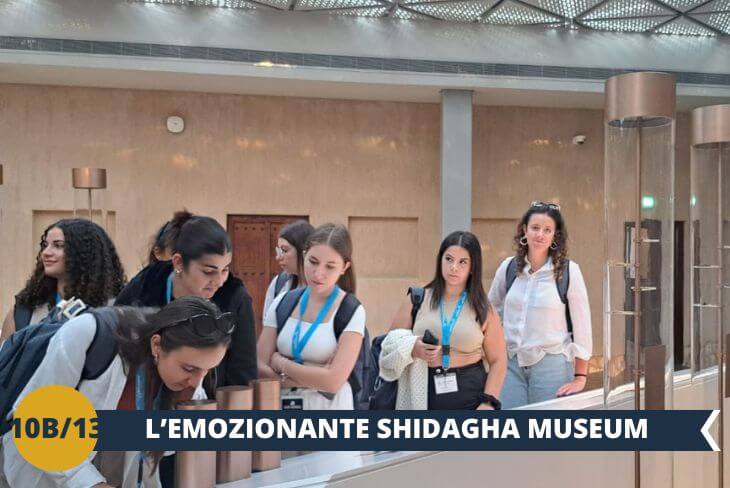 Sulle storiche rive del Dubai Creek si trova il Museo AL SHINDAGHA (ingresso incluso), un luogo affascinante dove la storia di Dubai prende vita grazie a un percorso multimediale all'avanguardia. Questo museo vi condurrà in un viaggio coinvolgente attraverso i secoli. Le installazioni interattive e le ricostruzioni immersive vi permetteranno di esplorare le radici culturali e storiche della città, scoprendo come Dubai ha evoluto il suo paesaggio sociale ed economico nel corso del tempo. (escursione di mezza giornata)