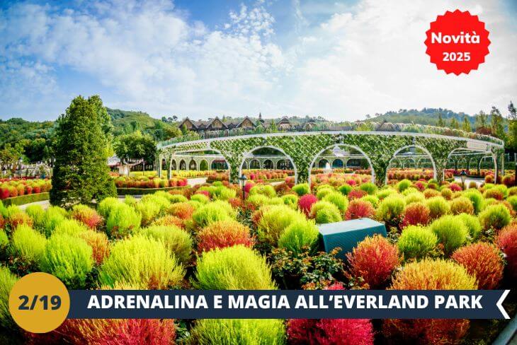 NOVITA’ 2025! ESCURSIONE DI INTERA GIORNATA: Prepariamoci per una giornata indimenticabile a Everland (INGRESSO INCLUSO), il parco divertimenti più grande della Corea del Sud! Immerso in uno scenario spettacolare, questo luogo offre un mix perfetto di adrenalina, magia e avventura, con attrazioni per tutti i gusti. Ci aspetta il brivido delle montagne russe da record come la leggendaria T-Express, una delle più ripide al mondo, e l’emozione di un safari nella Lost Valley, dove potremo incontrare animali esotici da vicino. Tra spettacoli dal vivo, parate coloratissime e il magnifico Four Seasons Garden, un giardino che si trasforma con il passare delle stagioni, avremo l’impressione di vivere in un mondo di pura fantasia. Pronti a tuffarci nel divertimento?