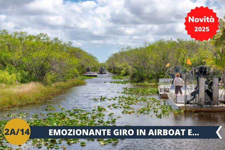 ESCURSIONE DI INTERA GIORNATA alla scoperta di due facce affascinanti della Florida! Inizieremo con un emozionante giro in airboat (biglietto incluso) attraverso le Everglades, dove avrai la possibilità di avvistare alligatori nel loro habitat naturale. Durante il tour, una guida esperta ti racconterà tutto sulla fauna unica di questa zona, mentre ti avvicinerai alla natura selvaggia di questo ecosistema straordinario.