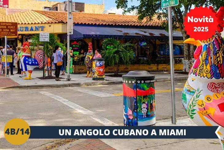 La giornata proseguirà a Little Havana. Qui, tra mercati vivaci, murales, tra i profumi di caffè e sigari, le strade si animano di colori e musica. Scopriremo la storia e le tradizioni di questa comunità, immergendoci nel cuore pulsante della cultura cubana a Miami.