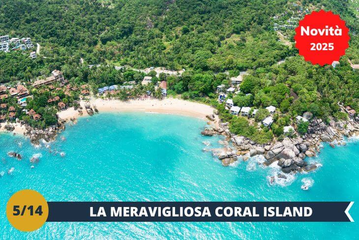 ESCURSIONE DI INTERA GIORNATA: Partite per una giornata indimenticabile alla scoperta delle meravigliose isole di Pattaya! Dopo un comodo viaggio in speedboat, arriverete a Coral Island, una delle destinazioni più affascinanti della zona denominata anche l'isola delle scimmie.  L’isola, con le sue acque cristalline e le spiagge di sabbia finissima, è una vera oasi di pace e bellezza naturale. Qui, potrete rilassarvi sotto il sole, fare un tuffo nel mare turchese, o passeggiare lungo la costa, immersi in un paesaggio mozzafiato. Coral Island è il luogo perfetto per chi cerca tranquillità e contatto diretto con la natura. Un'esperienza unica che vi regalerà ricordi indimenticabili di un angolo paradisiaco della Thailandia.